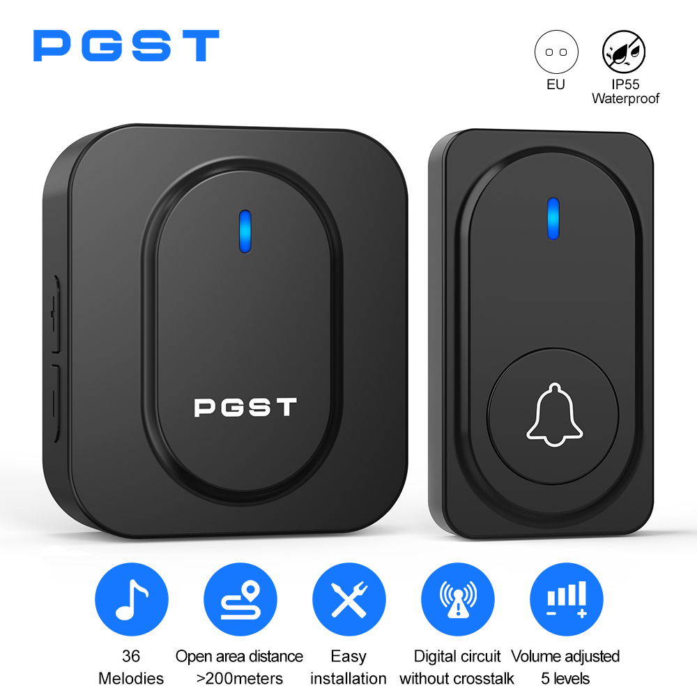 Home Security Outdoor - PGST ワイヤレスドアベル 36 チャイム LED ライトホームセキュリティアラームドアベル防水屋外ボタン簡単