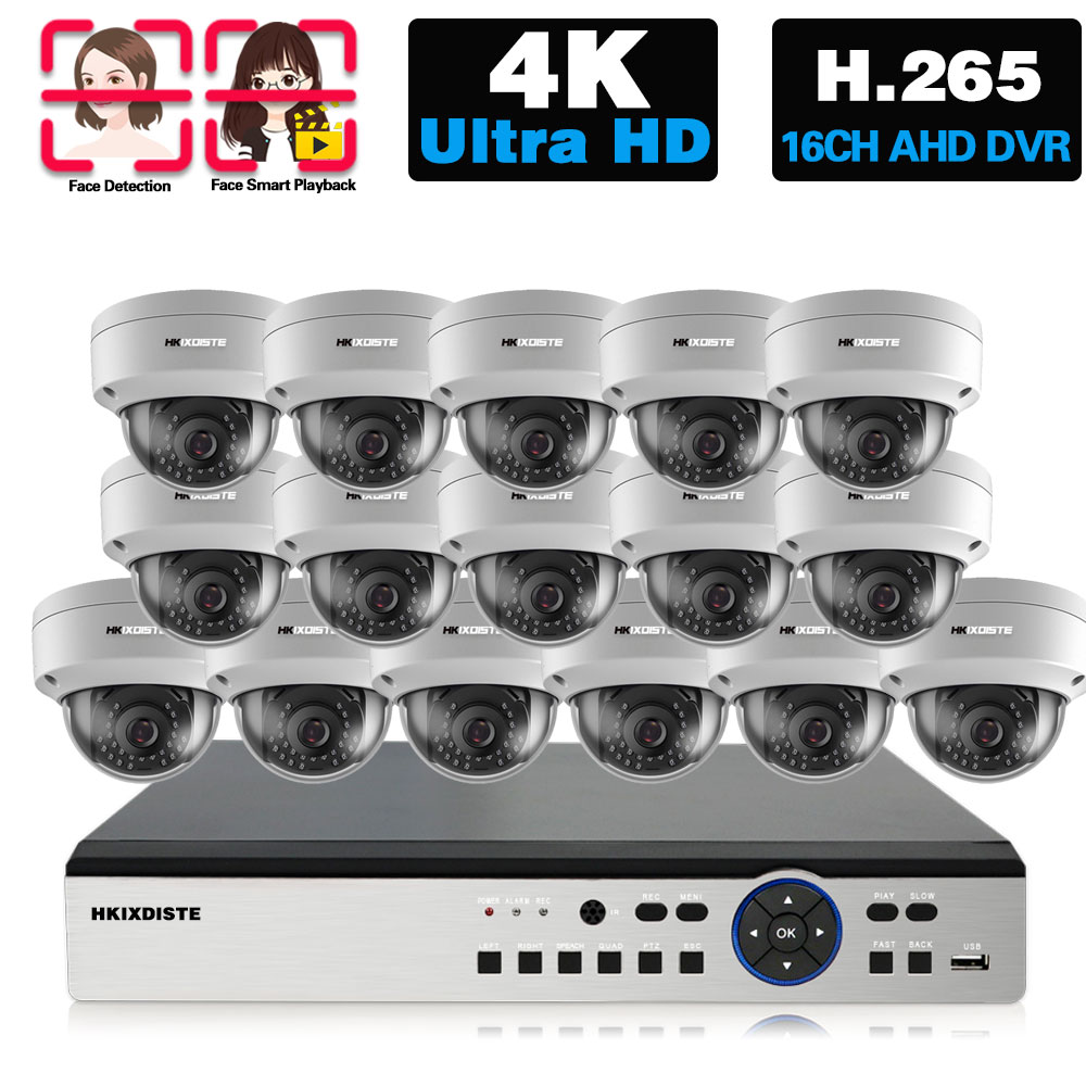 Home Security Video Systems - 4KウルトラHD AHDカメラビデオ監視キット 8MP 16CH DVRキット 屋外防水ホームCCTVドームセキュリティカメラシステムセット