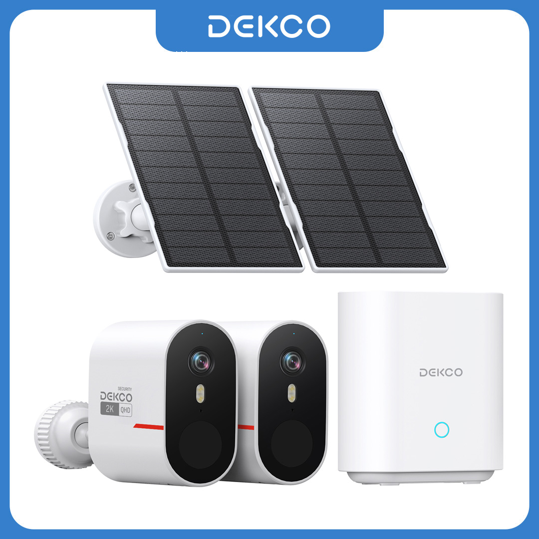 Home Security Systems Wireless - Dekco 3MP WiFiソーラーカメラシステム 2台セット 屋外ワイヤレスホームセキュリティカメラセット カラーナイトビジョン
