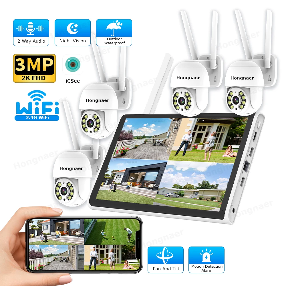 Home Security Systems Wireless - 2026年 ホンナール 3MP 4チャンネル WiFi ホームIP