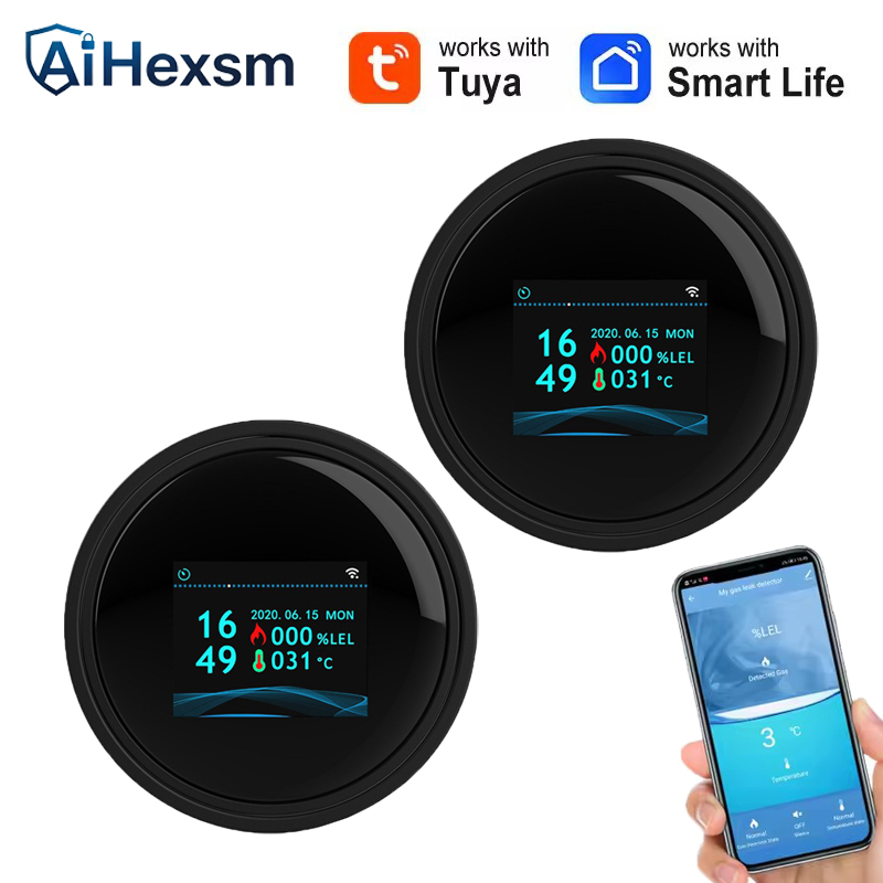 Home Security Gadgets - Tuya Wifi 漏洩温度機能付き可燃性ガス検知器サポートホームスマートライフ天然ガス警報センサー LCD ディスプレイ