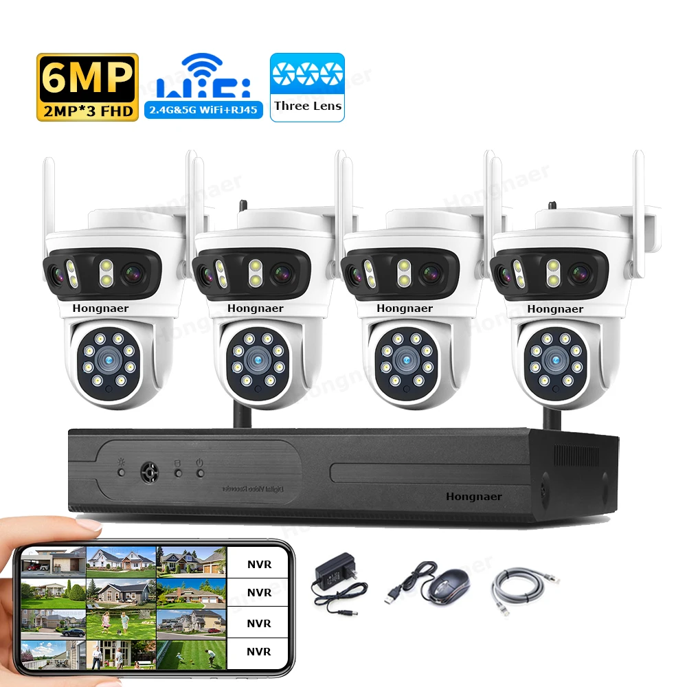Home Security Systems Wireless - 2026年 ホンナール 6MP 4CH 3レンズ 2.4G