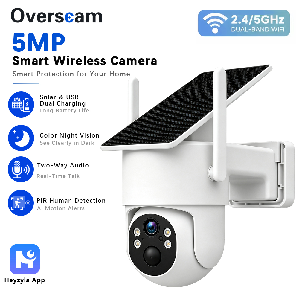 Home Security Gadgets - 5MP ソーラー駆動 PTZ カメラ屋外ワイヤレスホームモニタリング用固定ソーラーパネル 360 5GHz