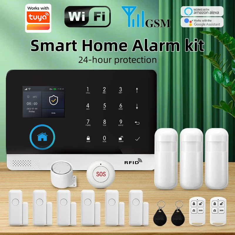 Home Security Technology - PGST WIFI GSM スマートホームセキュリティ警報システムはスマートライフアプリと連携し、盗難警報、住宅、オフィス、Alexaリモートコントロールに対応します。