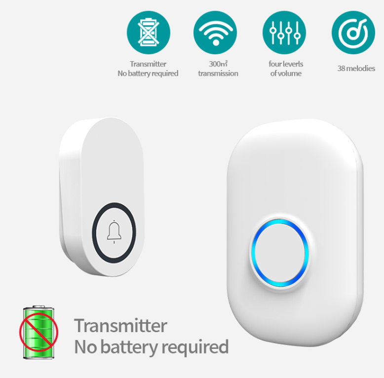 Home Security Door - 58 着信音セルフパワーワイヤレスアラームゲストウェルカムチャイムドアエントリーベルドアベルホームセキュリティドアリング米国/EU プラグ