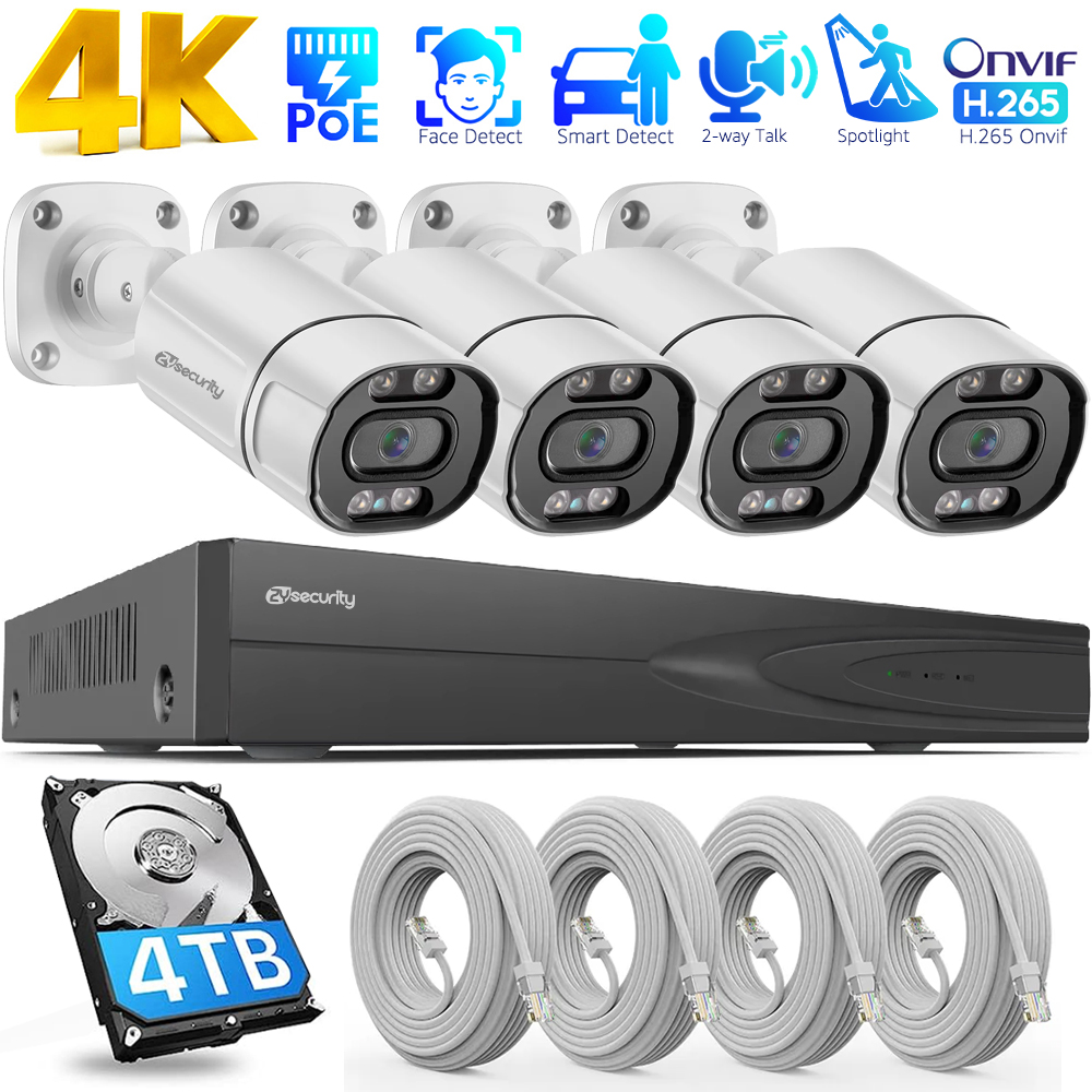 Home Security Outdoor - 4K PoE防犯カメラシステム 4CH PoE NVRと4台の8MP /