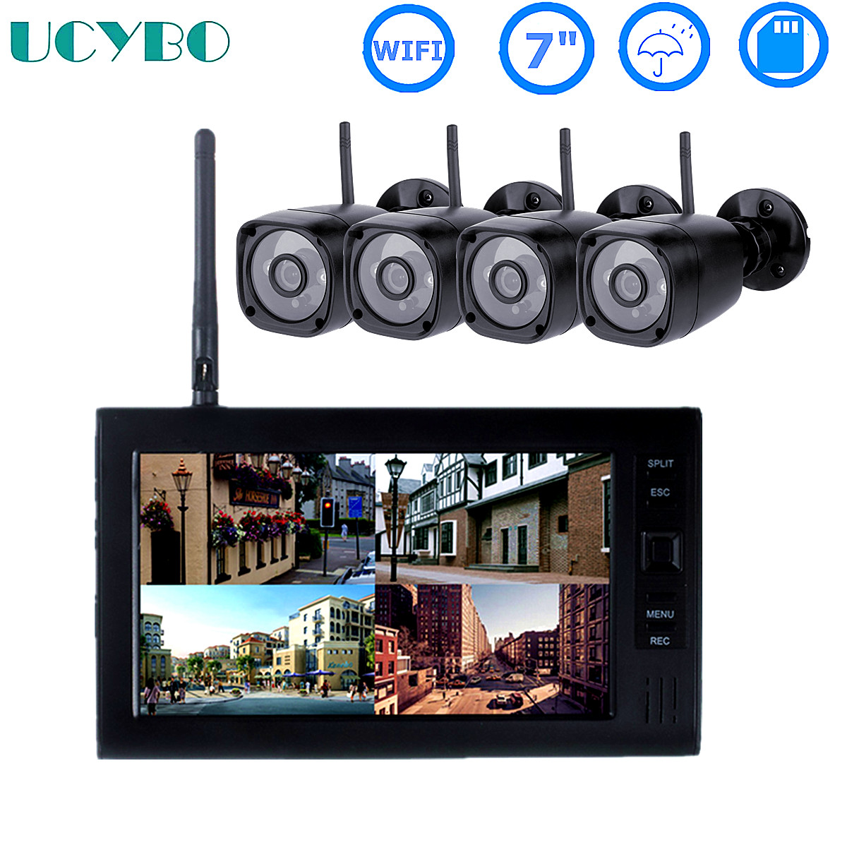 Home Security Camera - 屋外ビデオ監視キット,LCD ccvセキュリティシステム,wifi,ワイヤレスカメラ,バッテリー,CCTV,USB,SD,録画
