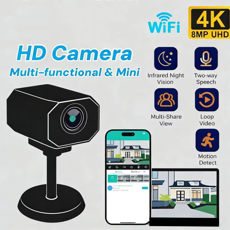 Home Security Lidar - 4K HD WiFiセキュリティカメラ 家庭用ミニスマート屋内IP監視カメラ アプリ遠隔監視対応 ポータブル設計