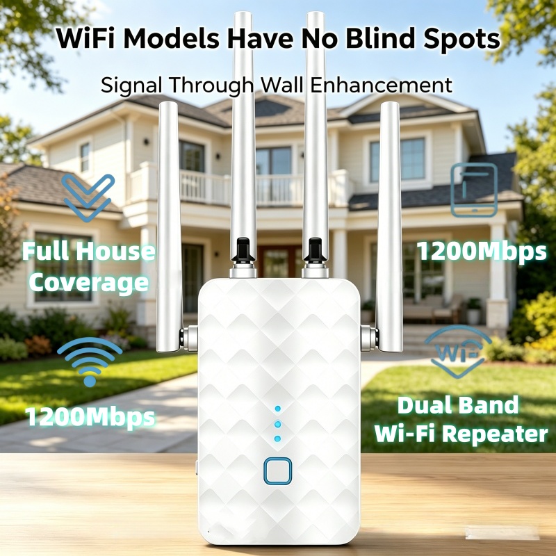 Home Security Outdoor - 1200Mbps WiFiリピーター ワイヤレス 2.4G/5GHz デュアルバンド Wi-Fi信号拡張アンプ