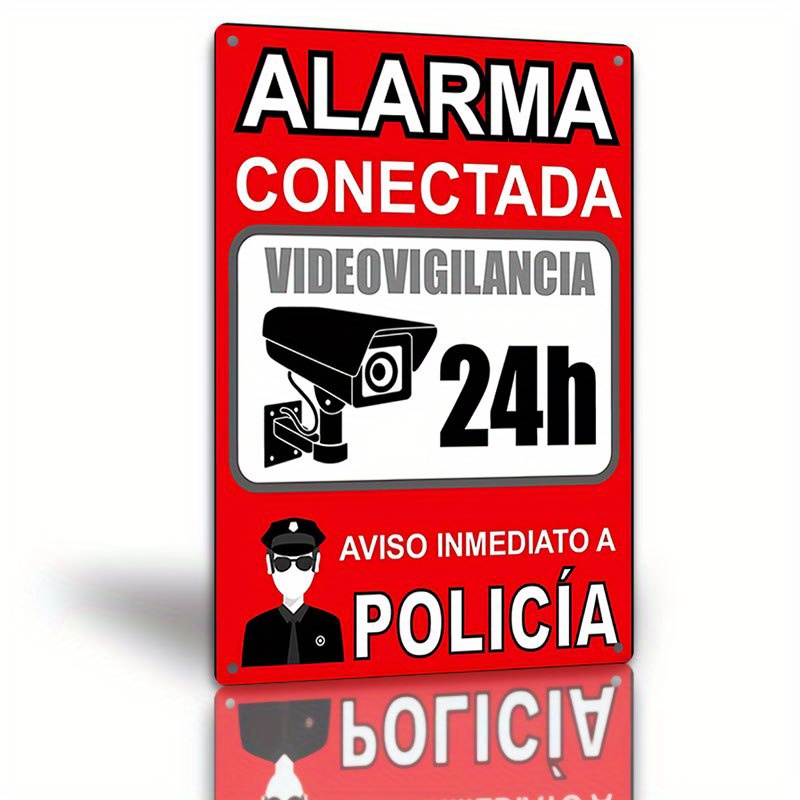 Home Security Logo - 金属製セキュリティサイン - スペイン語アラーム接続ビデオ監視警告、24時間録画、即時警察通知