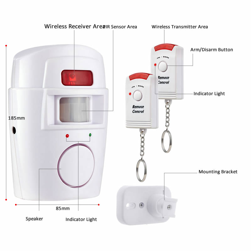 ワイヤレス PIR モーションセンサー検出器アラーム 2 リ - Home Security Systems Wireless のレビューと価格