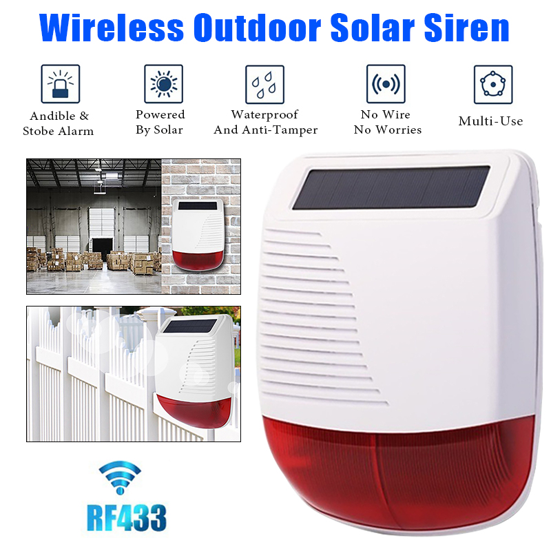 433MHz ワイヤレス屋外ソーラー式可聴および視覚アラーム - Home Security Systems Wireless のレビューと価格