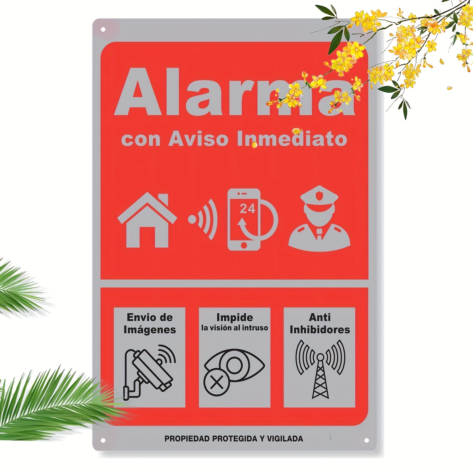 ヴィンテージ スペイン語 アラーム メタルサイン - 赤と白 - Home Security Logo のレビューと価格