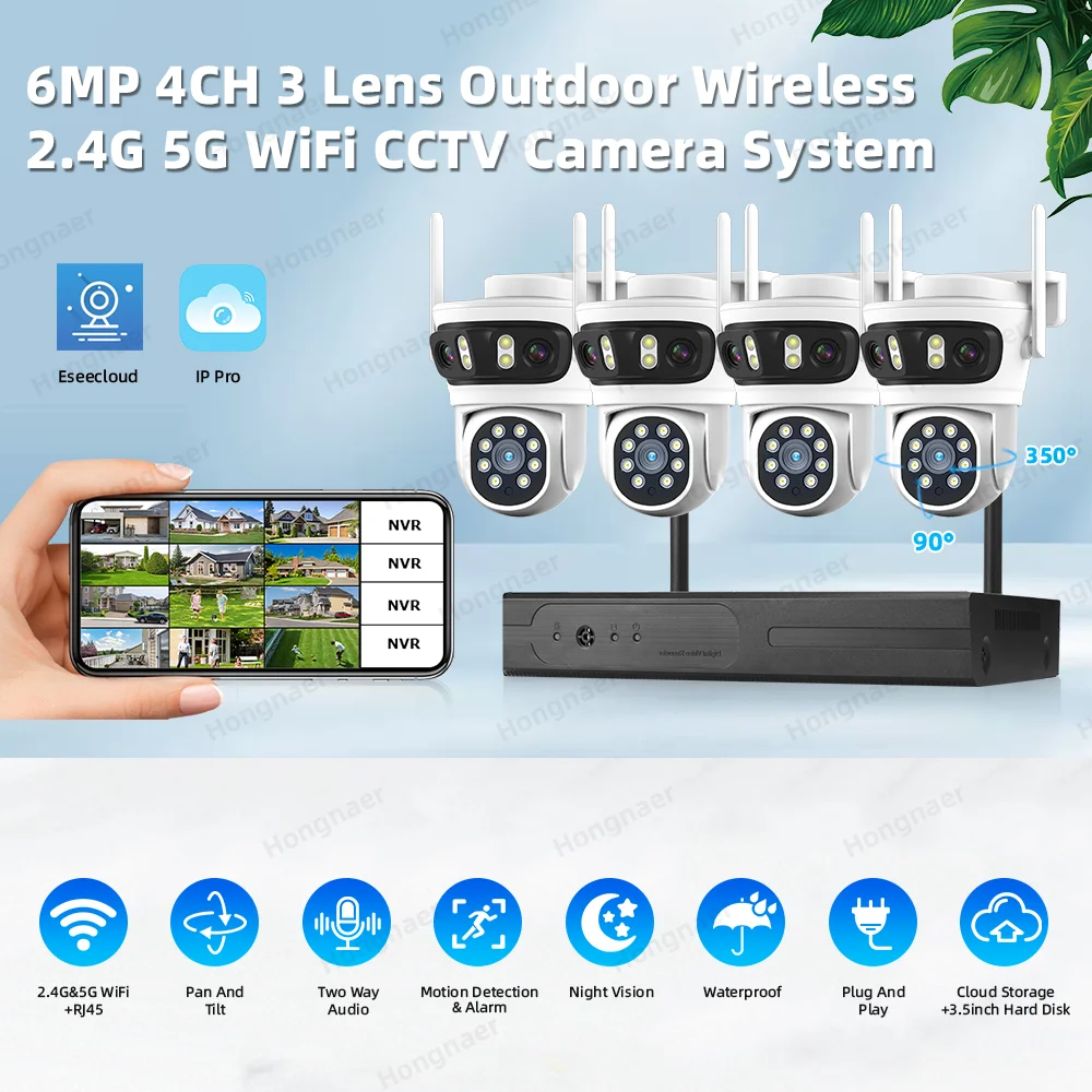 2026年 ホンナール 6MP 4CH 3レンズ 2.4G  - Home Security Systems Wireless のレビューと価格