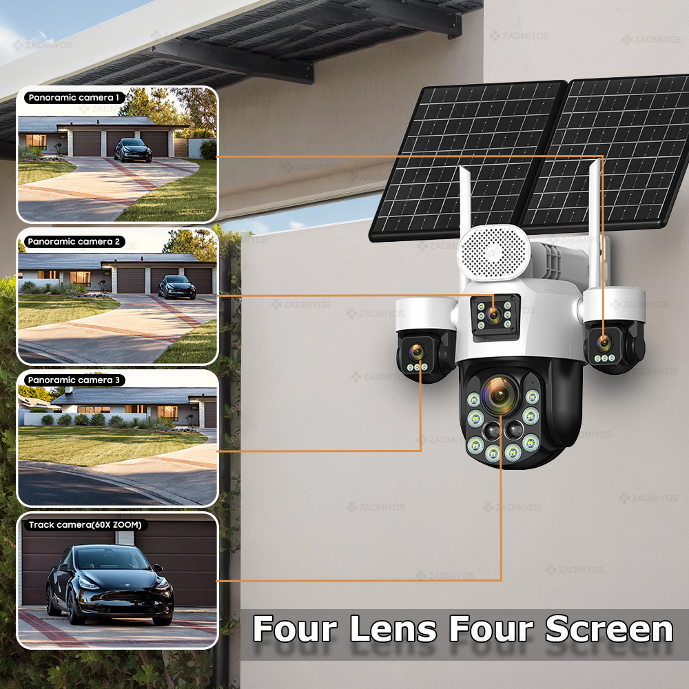 4レンズ屋外360度カメラ °   監視用ソーラーカメラ 2 - Home Security Gadgets のレビューと価格