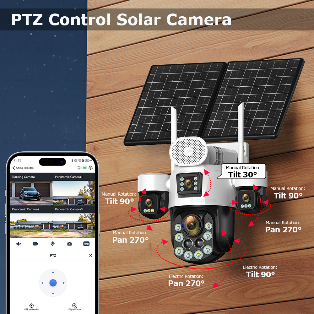 4レンズ屋外360度カメラ °   監視用ソーラーカメラ 2 - Home Security Gadgets のレビューと価格