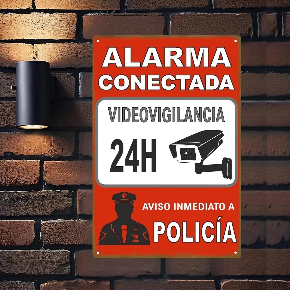 スペイン語のセキュリティ警告ブリキ看板、24時間ビデオ監視＆ - Home Security Logo のレビューと価格