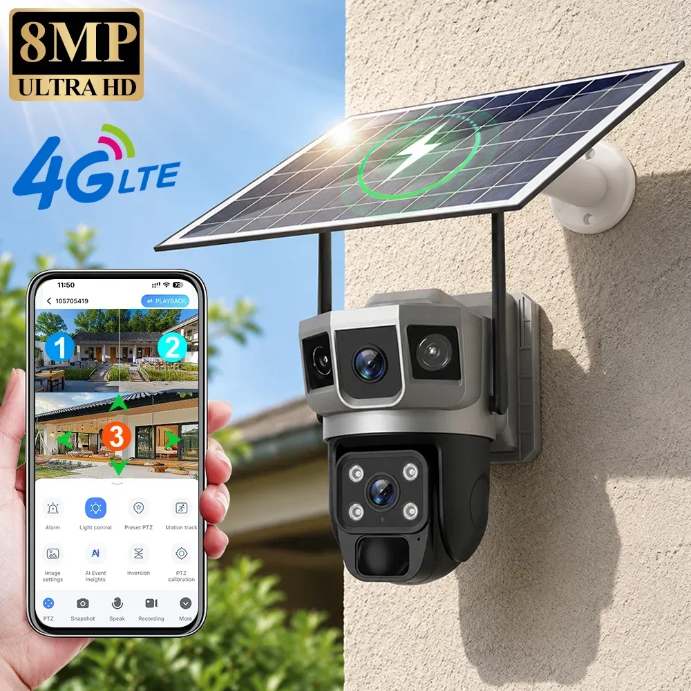 V380 4K 3画面 4Gカメラ ソーラーバッテリー PI - Home Security Ai のレビューと価格