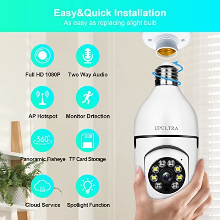 電球型1080PセキュリティワイヤレスカメラWifiスマート - Home Security Camera のレビューと価格
