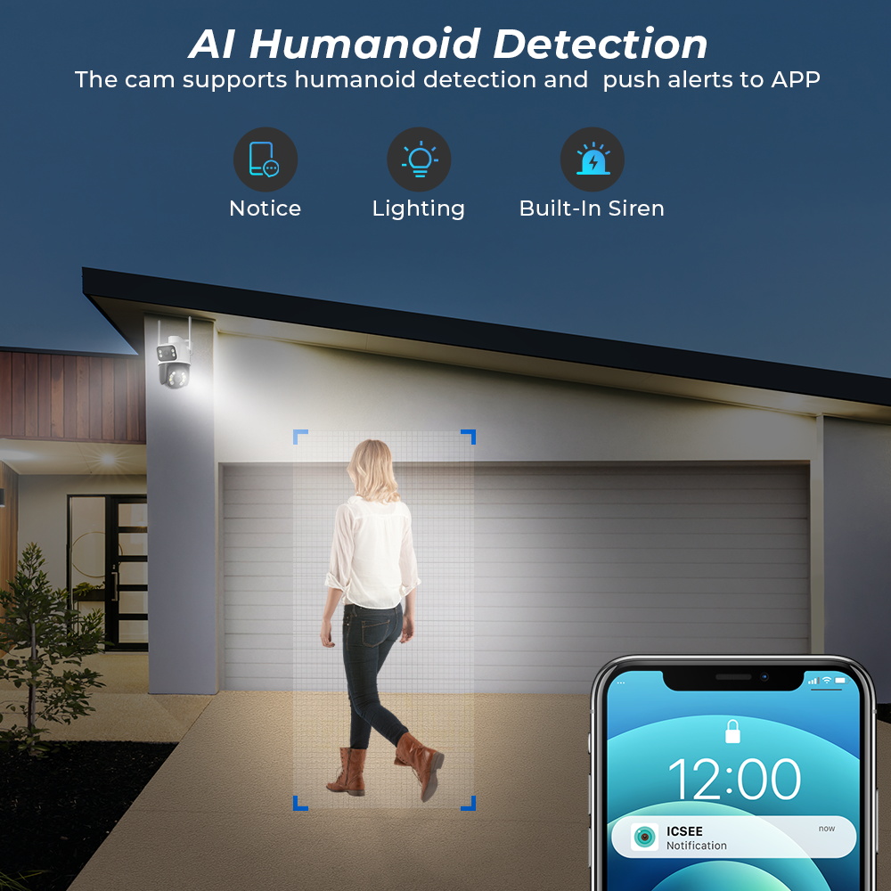 8MPデュアルレンズ屋外WiFi PTZカメラ iCSee  - Home Security Ai のレビューと価格