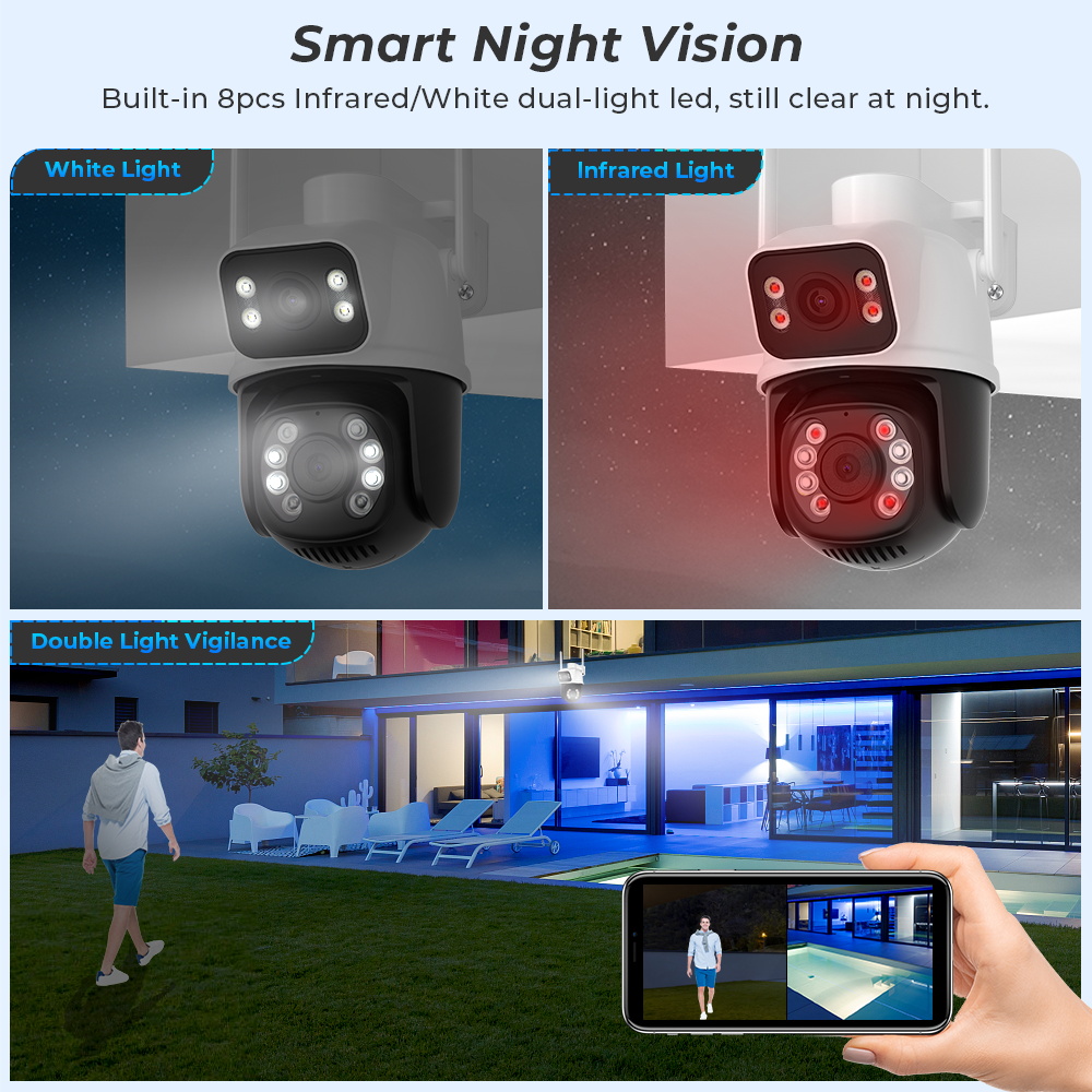 8MPデュアルレンズ屋外WiFi PTZカメラ iCSee  - Home Security Ai のレビューと価格
